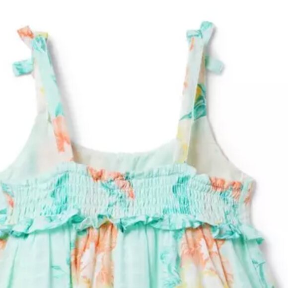 Janie and Jack Mint Floral Kids Dress smocked back with matching headband - Picture 3 of 16